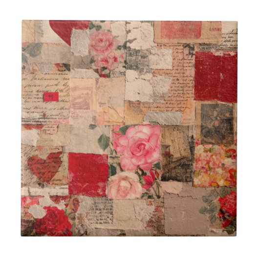 Carreau Collage romantique vintage Rose (5) (Devant)