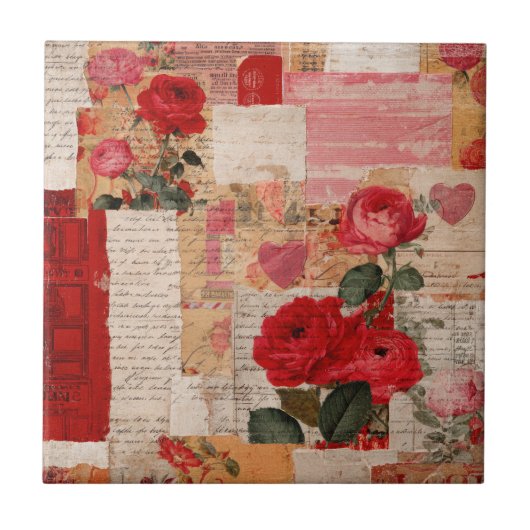 Carreau Collage Romantique Vintage Rose (6) (Devant)