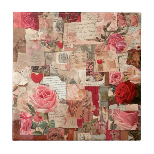 Carreau Collage Romantique Vintage Rose (7) (Devant)