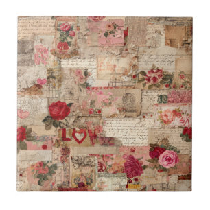 Carreau Collage romantique vintage Rose (8)