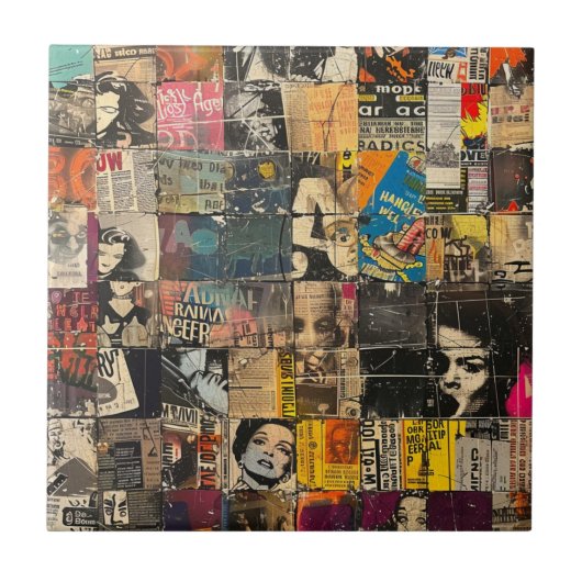 Carreau Collage rustique Vintage de journaux (7) (Devant)