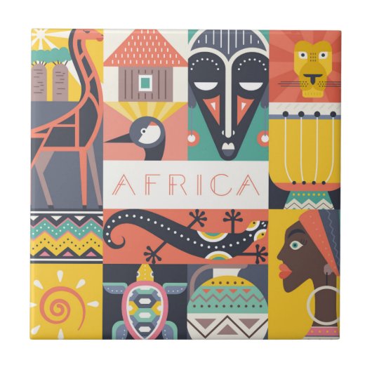 Carreau Collage symbolique africain d'art (Devant)