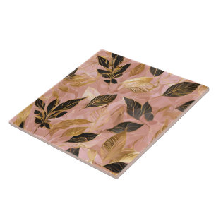 Carreau Collection de Feuilles Boho Populaire en or rose