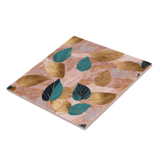 Carreau Collection moderne de Feuilles Boho en or rose vif (Côté)