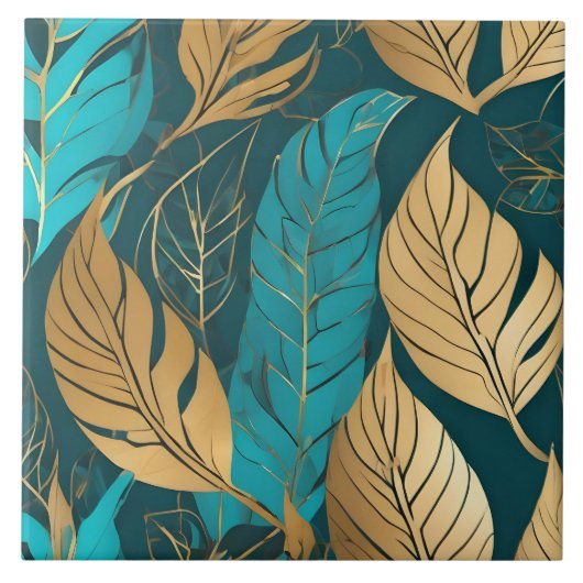 Carreau Collection moderne Turquoise Gold Boho Feuilles (Devant)