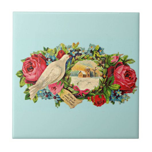 Carreau colombe blanche victorienne et message d'amour (Devant)