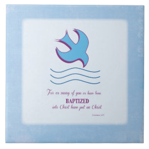 Carreau Colombe de baptême d'adulte sur fond bleu