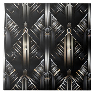 Carreau Colonnes et diamants Art Déco gris argenté