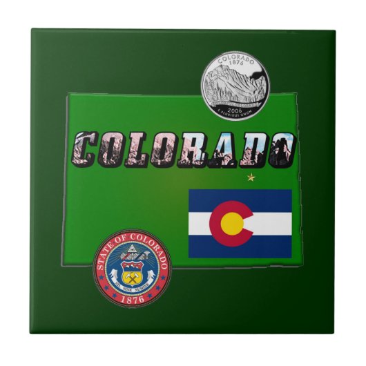 Carreau Colorado Image Texte, Drapeau, Sceau, Quart, Carte (Devant)