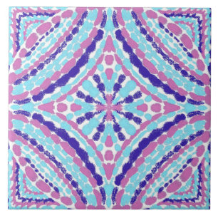 Carreau Coloré Artiste Bleu Rose Mosaïque Peint À La Main