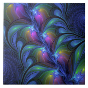 Carreau Coloré Lumineux Abstrait Bleu rose Vert Fractal