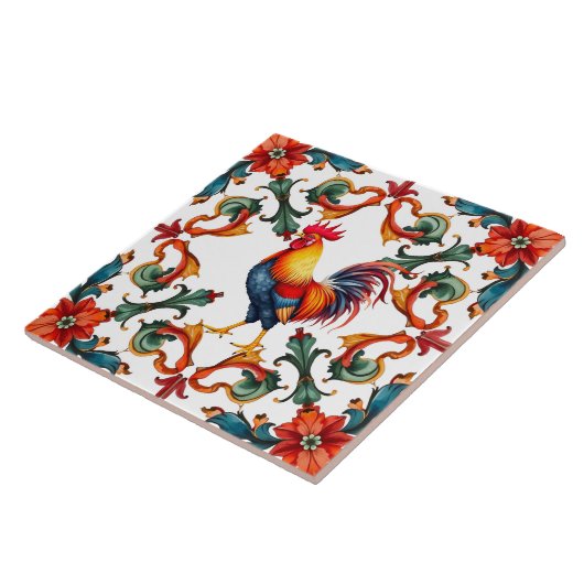 Carreau Coloré, Méditerranéen, mosaïque, coq, oiseau, (Côté)
