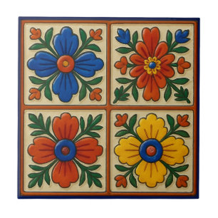 Carreau Coloré mexicain Folk traditionnel Floral Art