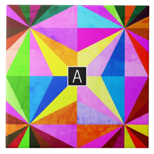 Carreau Coloré Moderne Géométrique Multicolore | Monogramm (Devant)