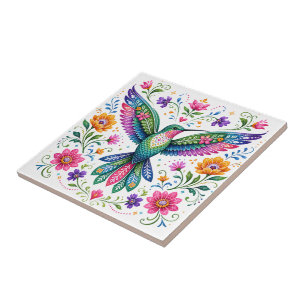 Carreau Colore Oiseau-Mouche en Flok Art
