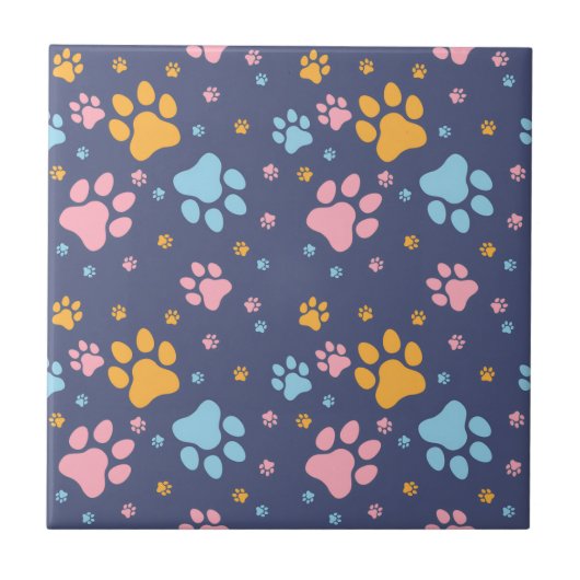 Carreau Colorful Animal Paw Prints Pattern (Devant)