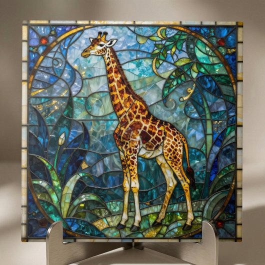 Carreau Colorful Faux Stained Glass Giraffe Mosaic Art