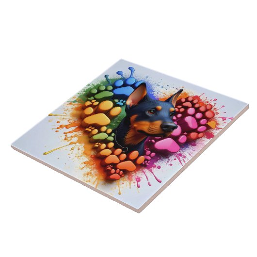 Carreau Colorful Paw Print Tile for Dobermann Dogs (Côté)