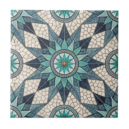 Carreau Compas Mosaïque Verre Teinté Indigo Sarcelle – Vit (Devant)