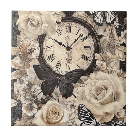 Carreau Compas vintage et papillon - Papier rustique (4) (Devant)