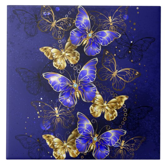 Carreau Composition avec papillons de saphir (Devant)