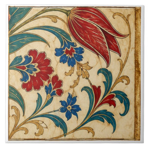 Carreau Composition botanique de tulipe rouge ottomane