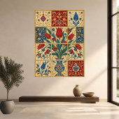 Carreau Composition botanique de tulipe rouge ottomane |
