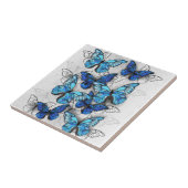 Carreau Composition de papillons blancs et bleus (Côté)