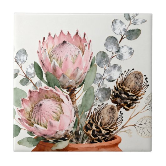 Carreau Composition de protée et d'eucalyptus à l'aquarell (Devant)