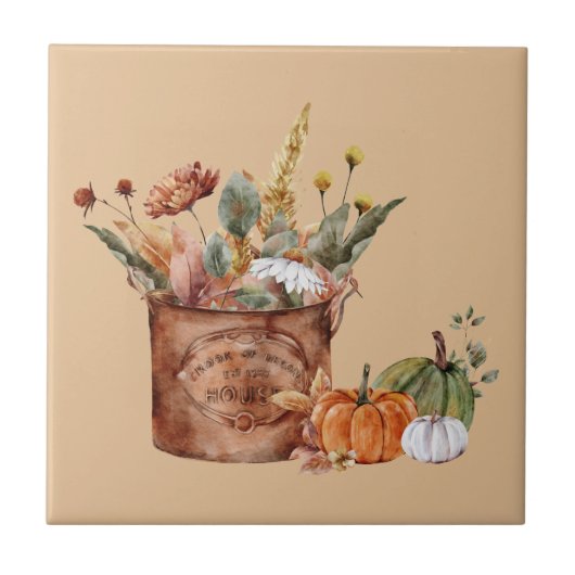 Carreau Composition florale automnale vintage & citrouille (Devant)