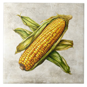 Carreau Conception aquarelle de maïs doux rustique avec te