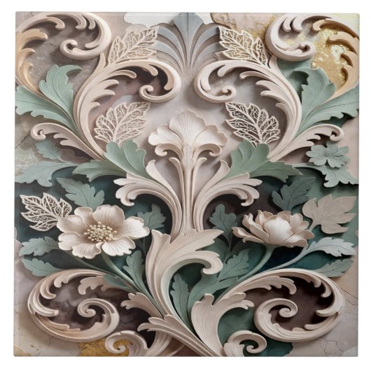 Carreau Conception baroque florale sculptée élégante (Devant)