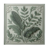 Carreau Conception botanique de feuille vert sauge Art Déc (Devant)