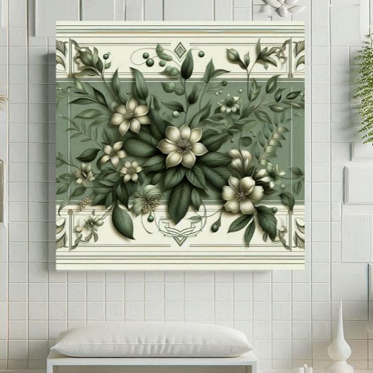 Carreau Conception botanique de flore verte sauge Art Déco