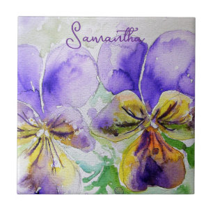 Carreau Conception d'art floral aquarelle violette viola v