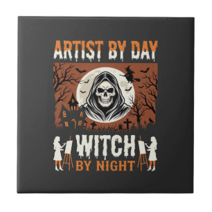 Carreau Conception d'artiste d'Halloween de jour sorcière