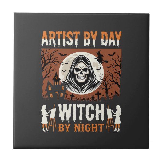 Carreau Conception d'artiste d'Halloween de jour sorcière (Devant)