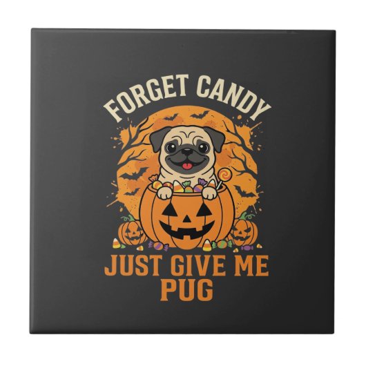 Carreau Conception de bonbons drôle de Pug Halloween_1 (Devant)