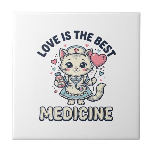 Carreau Conception de chat infirmière mignonne L'amour est (Devant)
