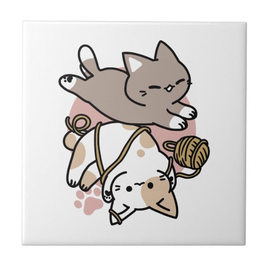 Carreau Conception de chats mignons et joueurs – Art de pa (Devant)