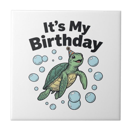 Carreau Conception de chemise d'anniversaire de tortue mar (Devant)