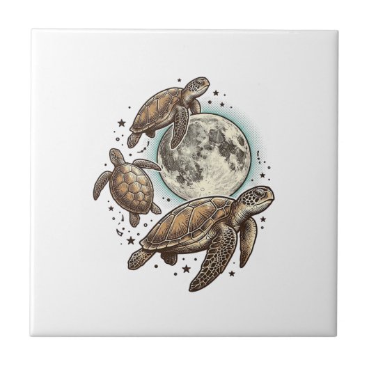 Carreau Conception de chemise de gravure de tortue de mer (Devant)