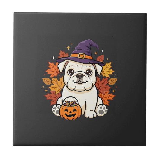 Carreau Conception de chien de citrouille d'Halloween de B (Devant)