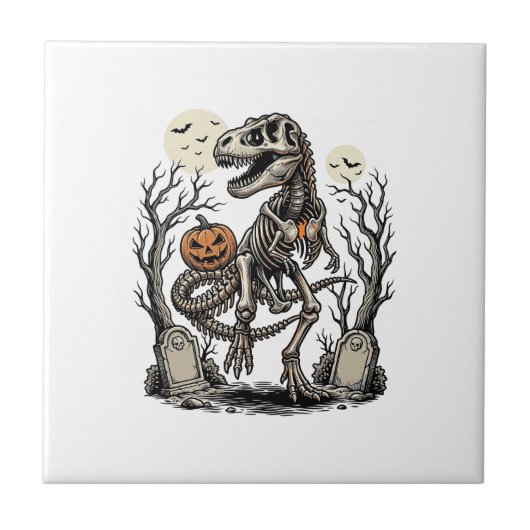 Carreau Conception de cimetière Halloween de dinosaure de  (Devant)