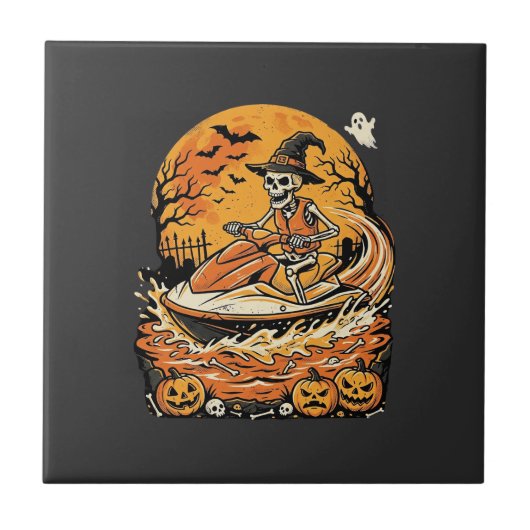 Carreau Conception de citrouille de sorcière de squelette  (Devant)