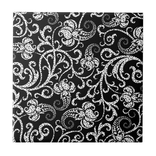 Carreau Conception de fleurs de dalmatien noir mignon (Devant)