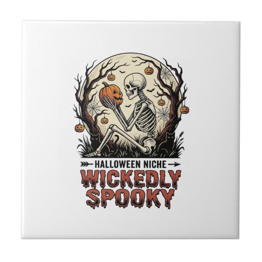Carreau Conception de gravure vintage Halloween squelette (Devant)