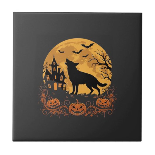 Carreau Conception de lune de Halloween de berger allemand (Devant)