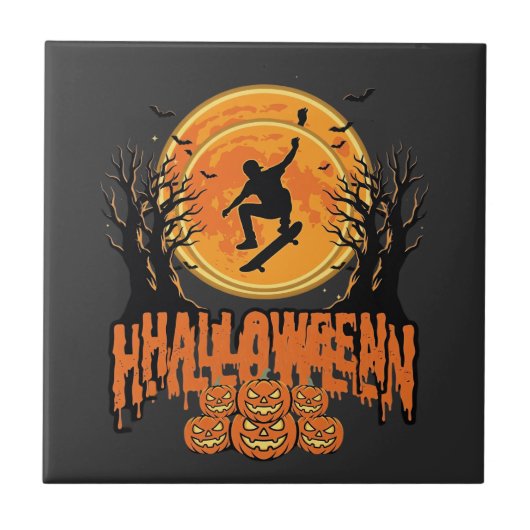Carreau Conception de Lune de Skateboard d'Halloween Hallo (Devant)