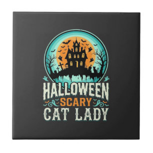 Carreau Conception de maison hantée de dame de chat effray